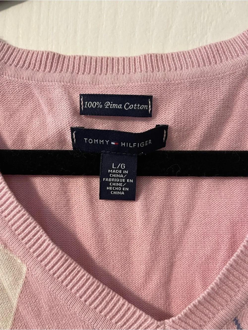 Tommy Hilfiger Pink Argyle V-Neck Sweater